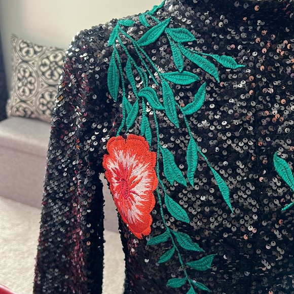 NWT Gianni Bini Tallulah Black Sequin Embroidered Mini Dress - Size 0, 2 - Picture 3 of 13